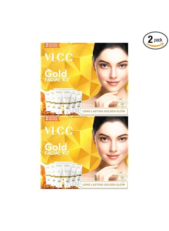 فى ال سي سي مجموعة VLCC Gold Facial Kit، بشرة مشرقة ومتألقة - 60 غرام × 2 (عبوة من 2) | دللي بشرتكِ للحصول على إشراقة متألقة | إشراقة صالون التجميل مع بهاسما الذهب عيار 24 قيراط، ومستخلصات الورد، والكركم، والصبار. - Image 1